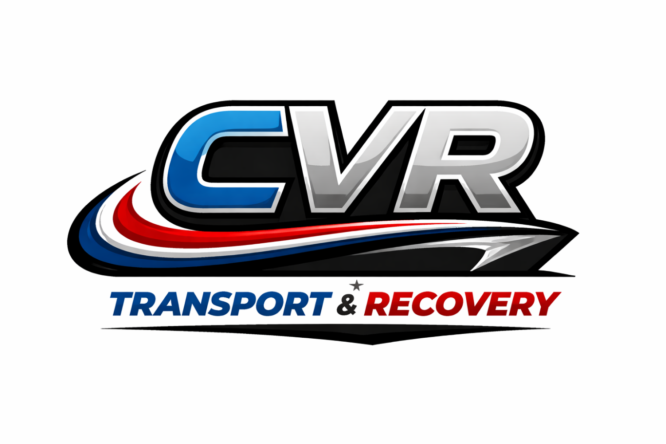 Logo for CVR Transport & Recovery featuring stylised text and colour accents.